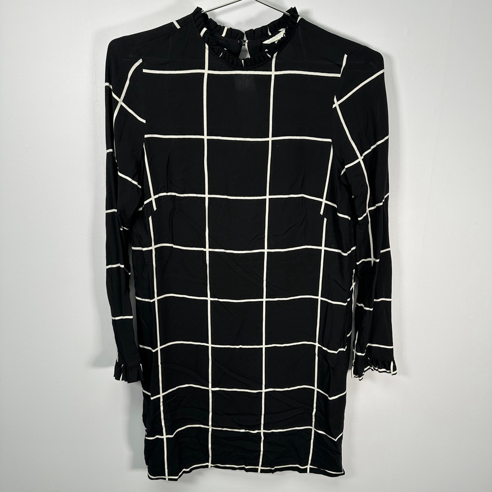 H&M Black Mod Window Pane Minimal Shirt Dress Small/6‎